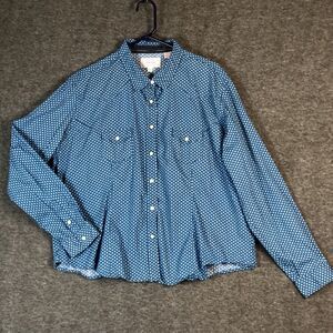 Panhandle Western Shirt Womens 2X Pearl Snap Blue Diamond L/Sleeve Country Chic